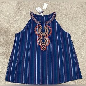 Women’s Large L Love Blue Striped Sleeveless Top NWT